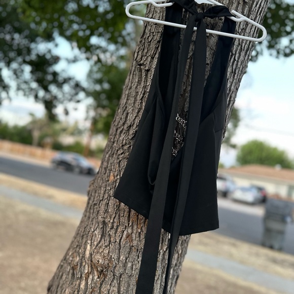 Edikted Goth Grunge Black Halter with Silver Chain Accents - Picture 7 of 7